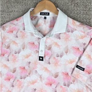 Bad Birdie Mens Pink Floral Short Sleeve Golf Polo Shirt Size Large Performance